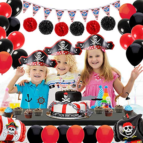 Decoraciones de Fiesta de Cumpleaños Pirata, BESTZY Globos de Aluminio Globos Rojos y Negros Artículos de Fiesta Pirata para Decoración de Fiesta de Cumpleaños Infantil