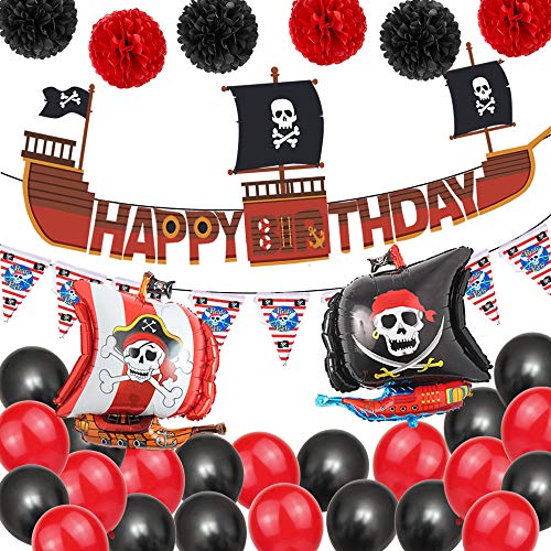 Decoraciones de Fiesta de Cumpleaños Pirata, BESTZY Globos de Aluminio Globos Rojos y Negros Artículos de Fiesta Pirata para Decoración de Fiesta de Cumpleaños Infantil