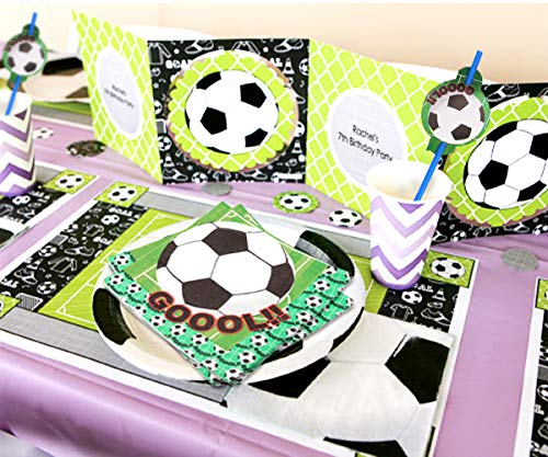 Decoraciones de fiesta temáticas de fútbol con balones de foil de fútbol, pancartas, servilletas y pajitas