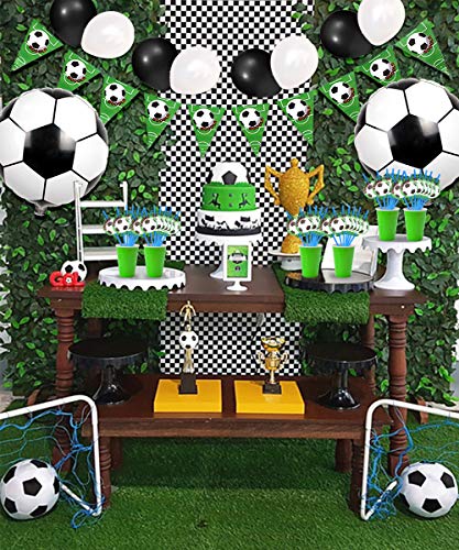 Decoraciones de fiesta temáticas de fútbol con balones de foil de fútbol, pancartas, servilletas y pajitas