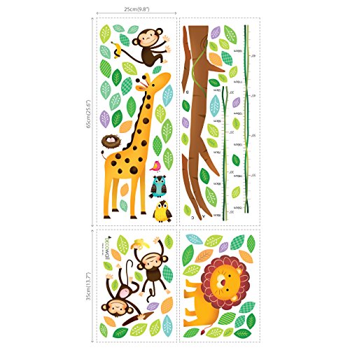 DECOWALL DW-1402 Árbol de Monitos y Gráfica de Altura de Animales Vinilo Pegatinas Decorativas Adhesiva Pared Dormitorio Salón Guardería Habitación Infantiles Niños Bebés