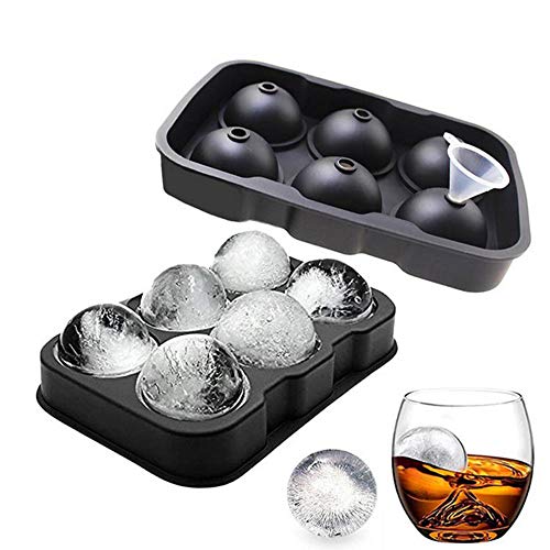 Deer Platz 3 Pieza Bandejas Cubitos Hielo Silicona, Tipo Diamante, Tipo Calavera, Seis Rejillas Redondas Bolas, Molde Grande Cubitos Hielo Para Cóctel Whisky o Alimentos Bebés (Negro)