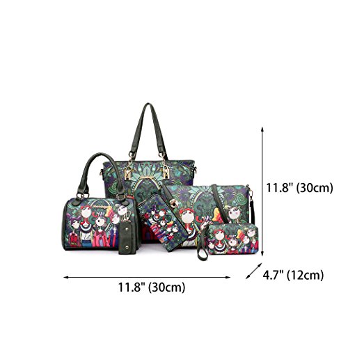 DEERWORD Para mujer Bolsos bandolera Carteras de mano Bolsos totes Carteras de mano con asa Cuero 6pcs Set Verde