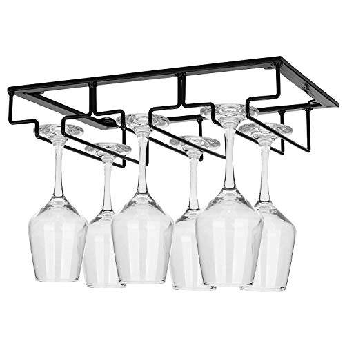 DEFWAY - Soporte para colgar copas de vino de cristal, para cocina, bar, pub 3 filas 2 Pack Negro