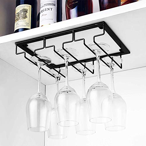 DEFWAY - Soporte para colgar copas de vino de cristal, para cocina, bar, pub 3 filas 2 Pack Negro