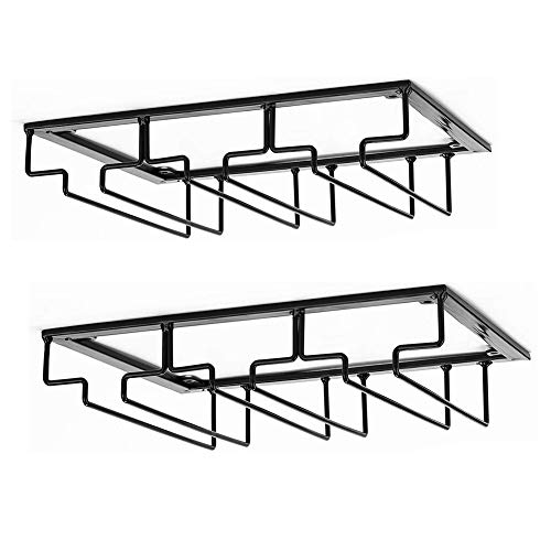 DEFWAY - Soporte para colgar copas de vino de cristal, para cocina, bar, pub 3 filas 2 Pack Negro