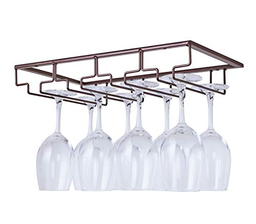 DEFWAY - Soporte para colgar copas de vino de cristal, para cocina, bar, pub 4 filas 2 Pack Marrón