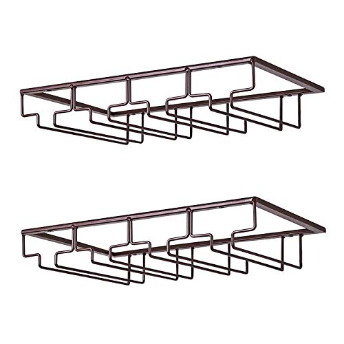 DEFWAY - Soporte para colgar copas de vino de cristal, para cocina, bar, pub 4 filas 2 Pack Marrón