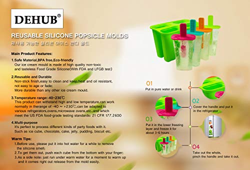 DeHub Moldes para Helados Fabricador de Hielo de Silicona de Grado alimenticio, moldes de Paleta de paletas Libres de BPA con Palos y Protectores contra Goteo (Verde, 1 Piezas)