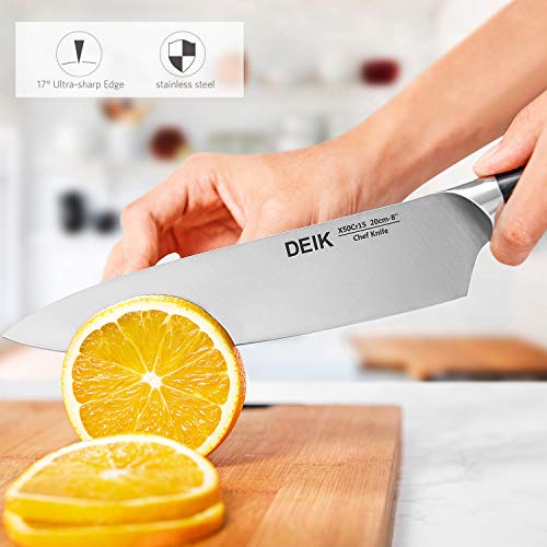 DEIK Cuchillos Cocina, Juego de Cuchillos de Acero Inoxidable, Juego de Cuchillos de Cocina, 6 Piezas, con Soporte de Madera Resistente a la Humedad, Negro