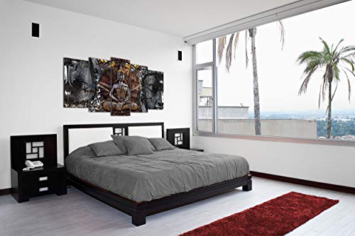 DekoArte 83 - Cuadros Modernos Impresión de Imagen Artística Digitalizada | Lienzo Decorativo para Tu Salón o Dormitorio | Estilo Zen con Buda en Bronce, Blanco y Negro | 5 Piezas 150 x 80 cm