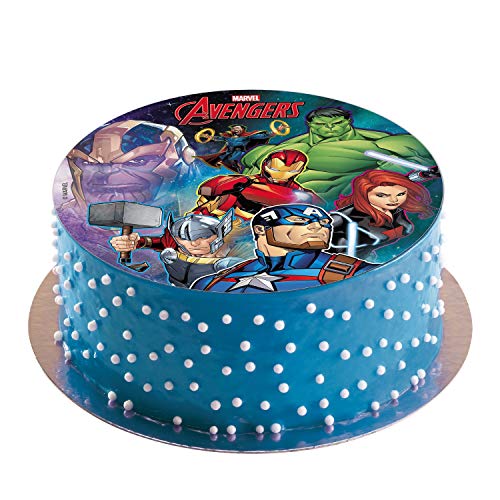 Dekora 236038 - Disco Comestible de Marvel Avengers para Decoración de Tartas de Cumpleaños - 20 cm