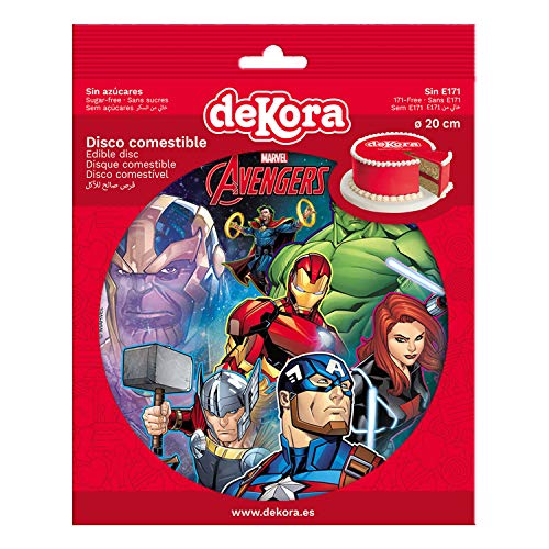 Dekora 236038 - Disco Comestible de Marvel Avengers para Decoración de Tartas de Cumpleaños - 20 cm