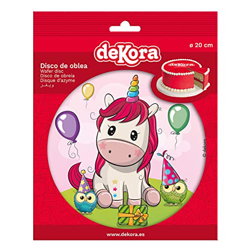 Dekora- Decoracion Tartas de Cumpleaños Infantiles en Disco de Oblea de Bebé Unicornio-20 cm (145096)