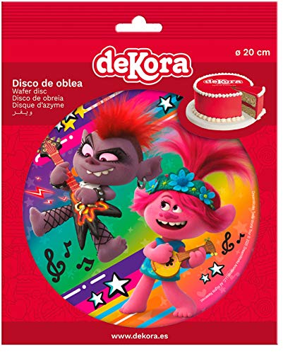 Dekora- Decoracion Tartas de Cumpleaños Infantiles en Disco de Oblea de DreamWorks Trolls-20 cm (160158)