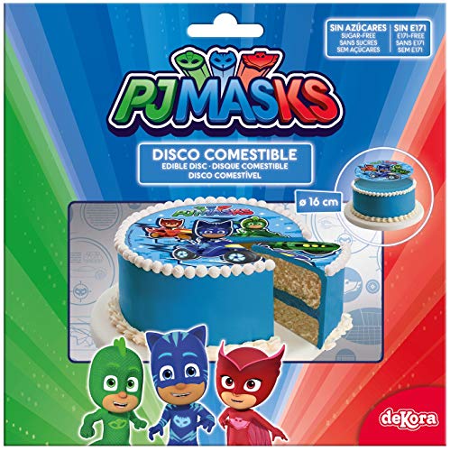 Dekora- Disco Comestible para Decoración de Tartas de Cumpleaños de los PJ Masks-16 cm (231324)