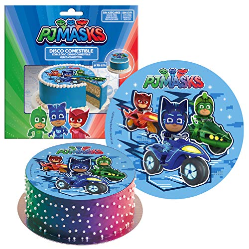 Dekora- Disco Comestible para Decoración de Tartas de Cumpleaños de los PJ Masks-16 cm (231324)