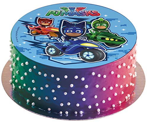 Dekora- Disco Comestible para Decoración de Tartas de Cumpleaños de los PJ Masks-16 cm (231324)