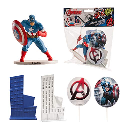 Dekora- Kit de Decoracion de Tartas con Figuras Decorativas de Capitan America (350092)