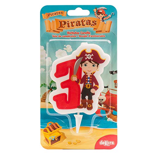 Dekora- Vela de Cumpleaños 2D de Pirata para Tartas Infantiles - Numero 3 (345257)