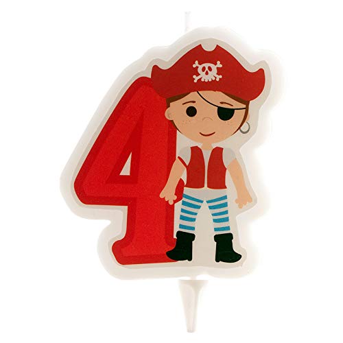 Dekora- Vela de Cumpleaños 2D de Pirata para Tartas Infantiles - Numero 4 (345258)