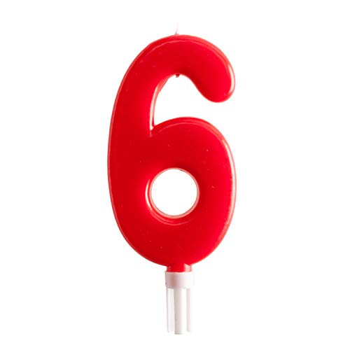 dekora - Vela de Cumpleaños Gigantes Número 6 de Color Rojo