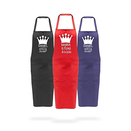 Delantal cocina personalizado .con la frase:" (nombre) el Rey de la cocina, (nombre) la reina de la cocina". Varios colores. Regalo SOLIDARIO.