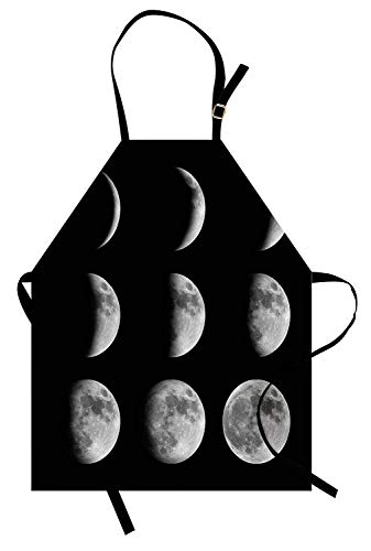 Delantal de fases lunares, Fases de la luna de Nuevo a Completo Etapas de la secuencia lunar Universo espacial, Delantal unisex de cocina con cuello ajustable para cocinar Hornear Jardinería, Gris pál