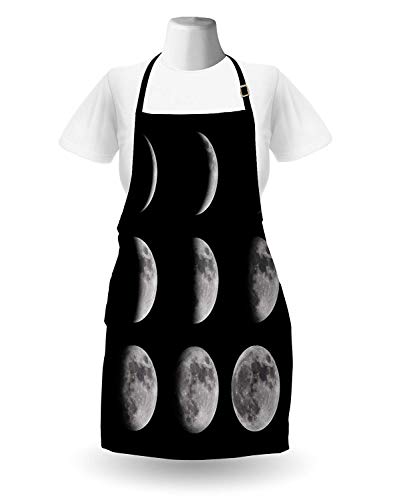 Delantal de fases lunares, Fases de la luna de Nuevo a Completo Etapas de la secuencia lunar Universo espacial, Delantal unisex de cocina con cuello ajustable para cocinar Hornear Jardinería, Gris pál