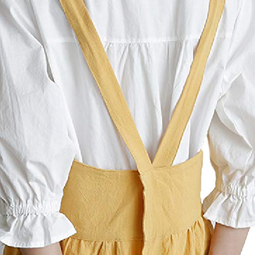 Delantal de lino de algodón suave para mujer, delantal de cocina, falda de cocina con espalda cruzada japonesa, para Chef, regalo de inauguración de la casa (Yellow, 55X40 inch)