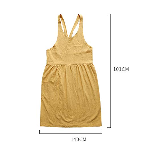 Delantal de lino de algodón suave para mujer, delantal de cocina, falda de cocina con espalda cruzada japonesa, para Chef, regalo de inauguración de la casa (Yellow, 55X40 inch)