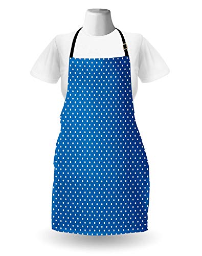 Delantal de lunares, patrón clásico de lunares Estilo moderno Navy Boys Tema Impresión artística retro, Unisex Delantal de cocina con cuello ajustable para cocinar Hornear Jardinería, Azul blanco