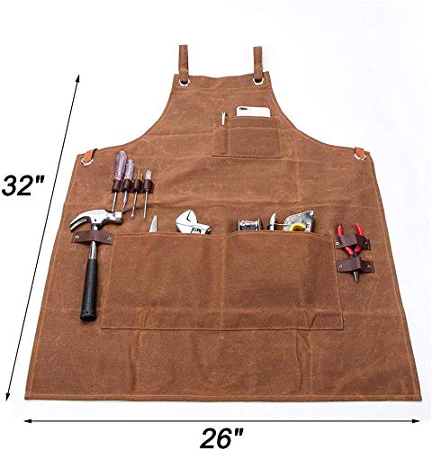 Delantal de trabajo para hombre de trabajo, resistente, lona encerada, ajustable, con 3 bolsillos grandes para ingenieros, carpintero, manualidades, cocina, jardín, cerámica, taller de artesanía