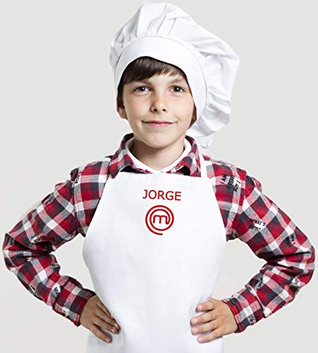 Delantal Masterchef Junior. PERSONALIZACION Nombre. Delantal Cocina niños y niñas. (Blanco)