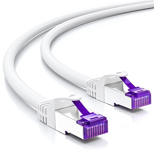 deleyCON 10m RJ45 Cable de Conexión Ethernet & Red con Cable en Bruto CAT7 S-FTP PiMF Blindaje Gigabit LAN SFTP Cobre DSL Conmutador Enrutador Patch Panel - Blanco