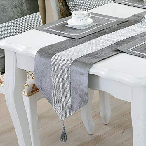 DELIBEST - Camino de mesa con estilo, camino de mesa simple y moderno, lujoso, seda sintética, Gris, 12.6*70.9''(32*180cm)