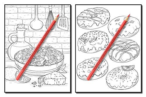 Delicious Food: An Adult Coloring Book with Decadent Desserts, Luscious Fruits, Relaxing Wines, Fresh Vegetables, Juicy Meats, Tasty Junk Foods, and More!