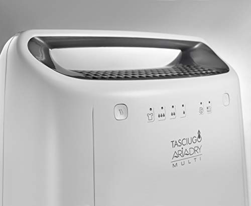 De'Longhi Tasciugo AriaDry Multi DEX214F Deshumidificador Multifunción, 14 L/d, Filtro Antipolvo y Antialérgenos, Función Secado de Ropa, Gas Ecológico, Drenaje Continuo, 290 W, 37 Db, Blanco y Gris