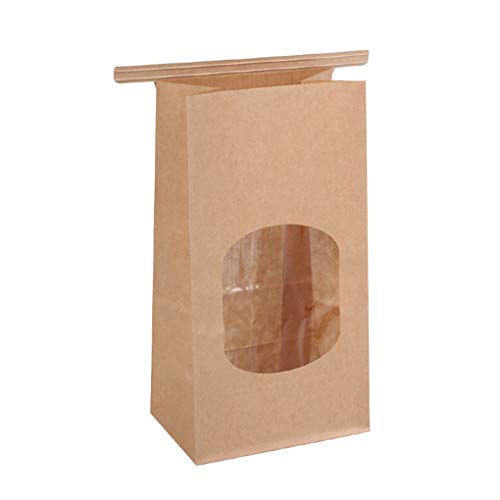 Demino 50pcs Panadería Bolsas con Ventana Clara de Sellado Grasa café Panadería Prueba Kraft Bolsa de Papel para Alimentos Snacks Cookies café, S