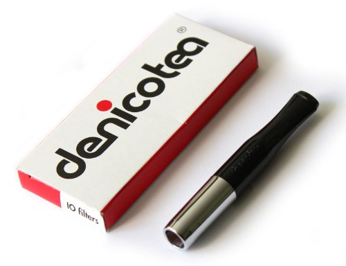 Denicotea – Boquilla de cigarrillos (negro y plateado color + 10 filtros adicionales