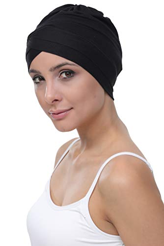 Deresina W gorro de algodón para la quimioterapia, la pérdida de cabello (Negro)