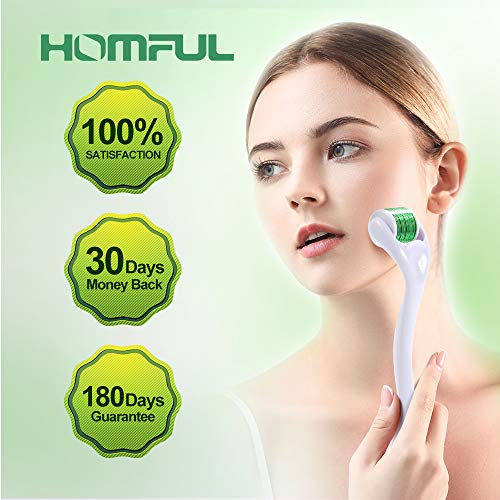 Dermaroller 0.5mm Titanio, Homful Derma Roller Facial 540 Micro Agujas para la eliminación de arrugas, reparar el tejido de la piel, disminuir la pérdida de cabello