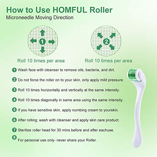 Dermaroller 0.5mm Titanio, Homful Derma Roller Facial 540 Micro Agujas para la eliminación de arrugas, reparar el tejido de la piel, disminuir la pérdida de cabello