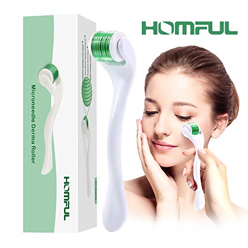 Dermaroller 0.5mm Titanio, Homful Derma Roller Facial 540 Micro Agujas para la eliminación de arrugas, reparar el tejido de la piel, disminuir la pérdida de cabello