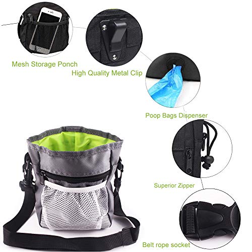 DERU Bolsa de Entrenamiento para Perros, Bolsa para Entrenamiento Portátil, Bolsa para Golosinas para Mascota, Bolsa Premios Perro Resistente Al Agua con Dispensador de Bolsa Caca(Gris)