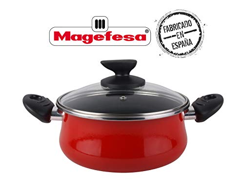 Desconocido Magefesa Praga Cacerola con Tapa Antiadherente, Rojo, 24 cm