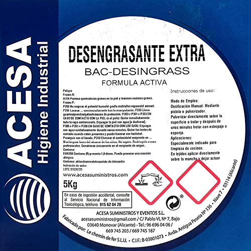 Desengrasante Quitagrasas Profesional Concentrado de uso general. Elimina todo tipo de grasa o suciedad Formato Industrial 5 litros. ACESA