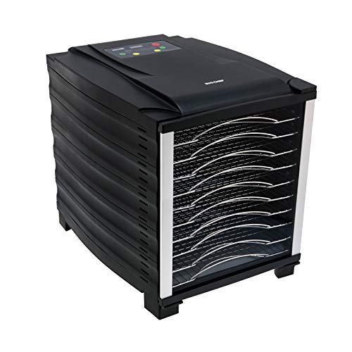 Deshidratador de alimentos BioChef Arizona 10 bandejas de acero inoxidable – Temporizador, puerta transparente, bandejas móviles, BPA Free y Tritan (Negro)