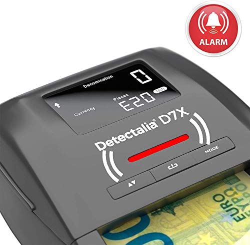 Detectalia D7X - Detector automático de billetes falsos con cable de actualización, 100% detección y listo para los nuevos billetes - 14 x 12 x 6 cm