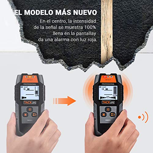 Detector de Pared, Tacklife DMS03 Detector de Metal, Madera y AC Cable, Escáner de Pared Clásico y Multifuncional, Retroiluminación LCD, Indicación de Distancia, Batería Incluida, Lleva una Bolsa